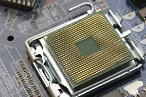 Computer Hardware Details Drucke: Macro shot of motherboard with microprocessor