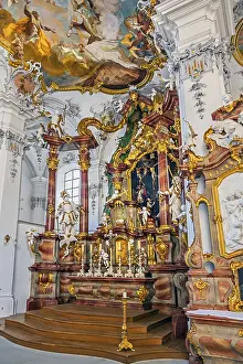 Drucke von Hauptaltar und Deckenfresken, Kirche St. Georg und St. Jakob, Isny, Allgäu, Bayern, Deutschland Hauptaltar und Deckenfresken, Kirche St. Georg und St. Jakob, Isny im Allgäu , Bayern , Deutschland Malerei Drucke: Hauptaltar und Deckenfresken