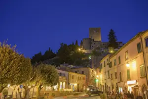 Southern Europe Historic Site Drucke: Main square and castle tower in the evening