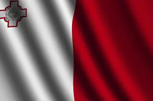 Maltese Flag Drucke: The Maltese flag flying in the wind