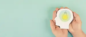 Education Inspiration Drucke: Man with creative light bulb, explosion of ideas