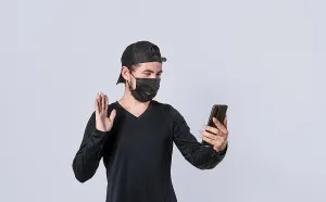 Video Call Concept Drucke: Man making video call isolated