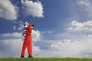 Outer Space Exploration Drucke: A man with a rocket strapped to his back ready for take off