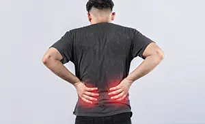 Physical Fitness Concept Image Drucke: Man with spine problems, person with back problems on isolated background