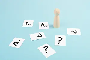 Contemplative Male Figure Drucke: Man is thinking, question marks