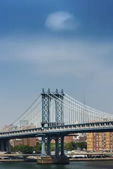 Suspension Bridge NYC Drucke: Manhattan-Bridge, blue sky, cloud