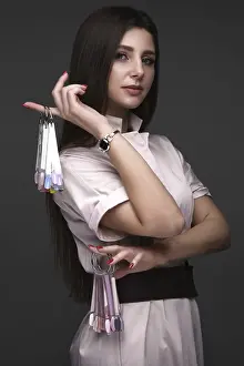 Beauty Care Drucke: Manicurist in working form with tools in hand