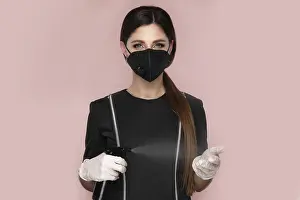 Nail Care Drucke: Manicurist in working form with tools in hand