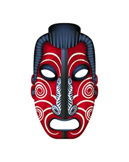 Pacific Island Art Drucke: Maori mask, isolated vector object over white background