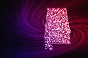 USA Modern Maps Drucke: Map of Alabama, Polygonal mesh line map