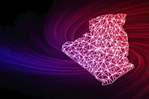 Polygonal Mesh Line Map Drucke: Map of Algeria, Polygonal mesh line map