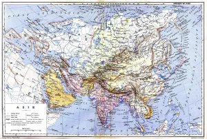 Mountain Range Scenery Photos Drucke: The map of Asia with names of cities and countries on map