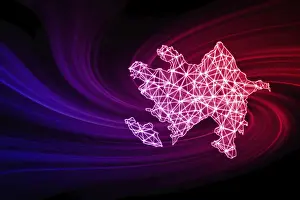 Polygonal Mesh Line Map Drucke: Map of Azerbaijan, Polygonal mesh line map