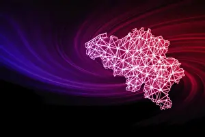Drucke von Karte von Belgien, polygonale Netzlinienkarte, moderne Karte Karte Drucke: Karte von Belgien, polygonales Netzlinienkarte.