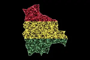 Karte Drucke: Karte von Bolivien, Polygoneinzugslinienkarte, Flaggenkarte.