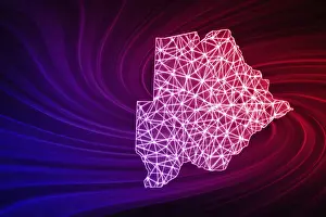 Polygonal Mesh Line Map Drucke: Map of Botswana, Polygonal mesh line map