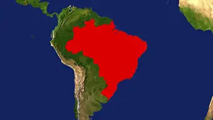 Karte Drucke: Karte, Brasilien hervorgehoben rot.