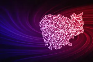 Karte Drucke: Karte von Kambodscha, polygonales Netzlinienkarte.