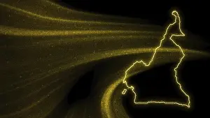 Drucke von Karte von Kamerun, Goldglitzerkarte auf dunklem Hintergrund Kamerun Drucke: Karte von Kamerun, Goldglitzerkarte auf dunklem Hintergrund.