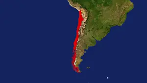 Karte Drucke: Karte, Chile hervorgehoben in Rot.