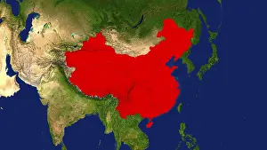 Drucke von Karte, China rot hervorgehoben Karte Drucke: Karte, China rot hervorgehoben.