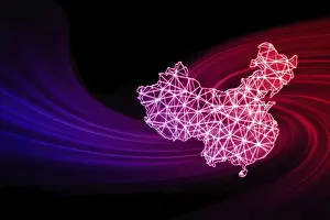 Drucke von Karte von China, Polygoneinzugslinienkarte, moderne Karte Karte Drucke: Karte von China, polygonale Netzlinienkarte, moderne Karte.