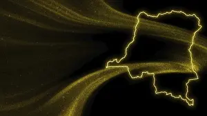 Drucke von Karte der Demokratischen Republik Kongo, Goldglitzerkarte auf dunklem Hintergrund Republik Kongo Drucke: Karte der Demokratischen Republik Kongo.