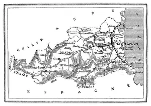 Vintage Mountain Landscape Drucke: Map of the department of the Eastern Pyrenees