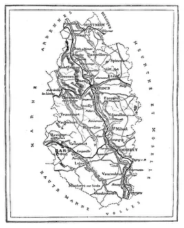 Drucke von Karte des Departements der Maas, antike gravierte Illustration. Journal des Voyage, Reisejournal, (1879-80) Maas Drucke: Karte des Departements Meuse