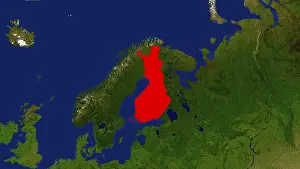 Drucke von Karte, Finnland in Rot hervorgehoben Karte Drucke: Karte, Finnland rot hervorgehoben.