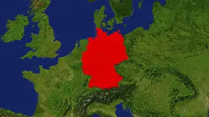 European Geography Drucke: Map, Germany highlighted red