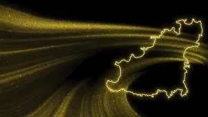 Dark Background Maps Drucke: Map of Guernsey, Gold glitter map on dark background