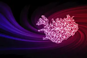 Polygonal Mesh Line Map Drucke: Map of Iceland, Polygonal mesh line map