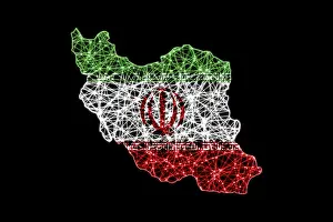 Polygonal Mesh Line Map Drucke: Map of Iran, Polygonal mesh line map, flag map