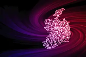 Drucke von Karte von Irland, Polygoneinzugslinienkarte, moderne Karte Karte Drucke: Karte von Irland, polygonales Netzlinienkarte