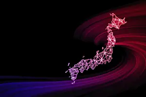 Drucke von Karte von Japan, polygonale Netzlinienkarte, moderne Karte Karte Drucke: Karte von Japan, Polygon-Mesh-Linienkarte, moderne Karte.