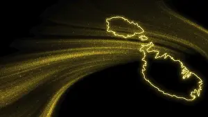 Drucke von Karte von Malta, Goldglitzerkarte auf dunklem Hintergrund Karte Drucke: Karte von Malta, Goldglitzerkarte auf dunklem Hintergrund.