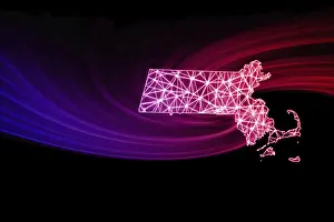 USA Map Drucke: Map of Massachusetts, Polygonal mesh line map