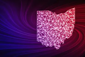 Contemporary US Maps Drucke: Map of Ohio, Polygonal mesh line map, modern map
