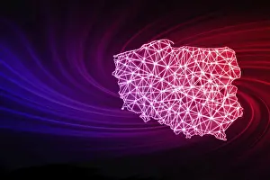 Drucke von Karte von Polen, Polygongitterlinienkarte, moderne Karte Karte Drucke: Karte von Polen, polygonale Netzlinienkarte, moderne Karte.