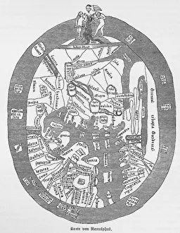 Historical World Map Drucke: Map of Ranulphus, Middle Ages, historical map
