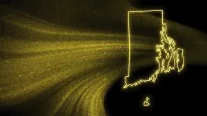 Dark Background Map Drucke: Map of Rhode Island, Gold glitter map on dark background