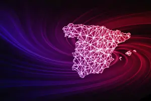 Drucke von Karte von Spanien, Polygonnetzlinienkarte, moderne Karte Karte Drucke: Karte von Spanien, Polygoneinzugslinienkarte, moderne Karte.