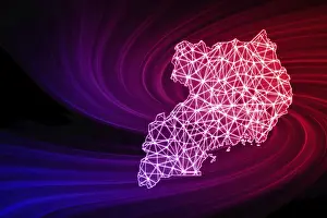 Drucke von Karte von Uganda, Polygongitterlinienkarte, moderne Karte Karte Drucke: Karte von Uganda, polygonale Netzlinienkarte, moderne Karte.