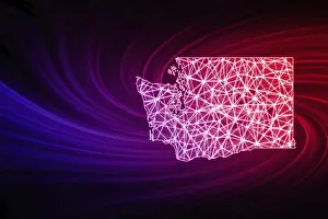 Polygonal Mesh Line Map Drucke: Map of Washington, Polygonal mesh line map