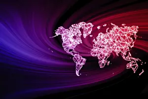 Polygonal Mesh Line Map Drucke: Map of World, Polygonal mesh line map, modern map