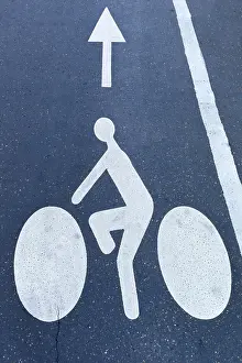 Strasbourg France Drucke: Marked bicycle path on the asphalt