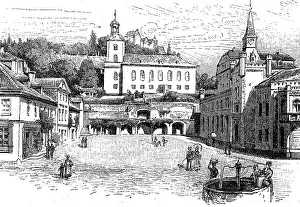 Deserted Old Town Scene Drucke: Market square in Leutenberg in Thuringia