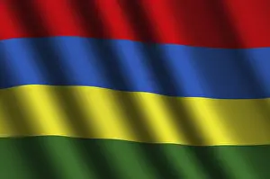 Mauritius Flag Drucke: The Mauritius flag flying in the wind