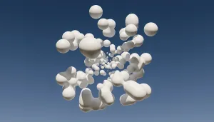 Drucke von Dieses 3D-Rendern zeigt mehrere abstrakte weiße Formen, die gegen einen lebhaften blauen Himmel schweben Kunstwerke Des Surrealismus Drucke: Dieses 3D-Rendern stellt mehrere abstrakte weiße Formen dar